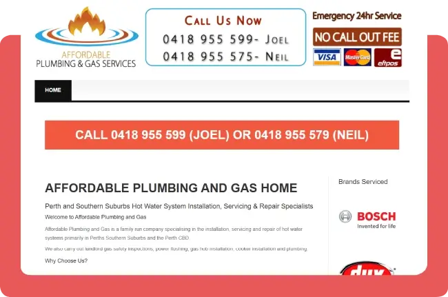 Affordable Plumbing and Gas Perth plumbing and hot water website design case study
