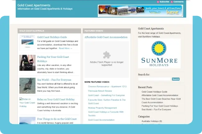Gold Coast Apartments travel guide and accommodation website design case study