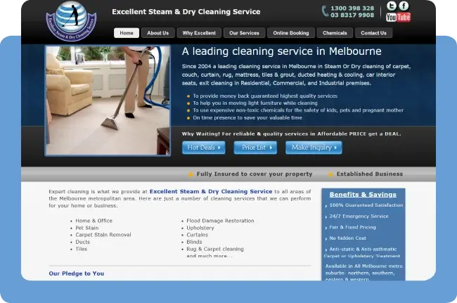 Excellent Steam & Dry Cleaning Service Melbourne cleaning website design case study