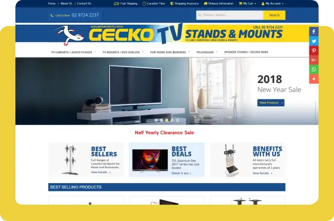 Gecko Products TV mounts and stands e-commerce website design and SEO case study