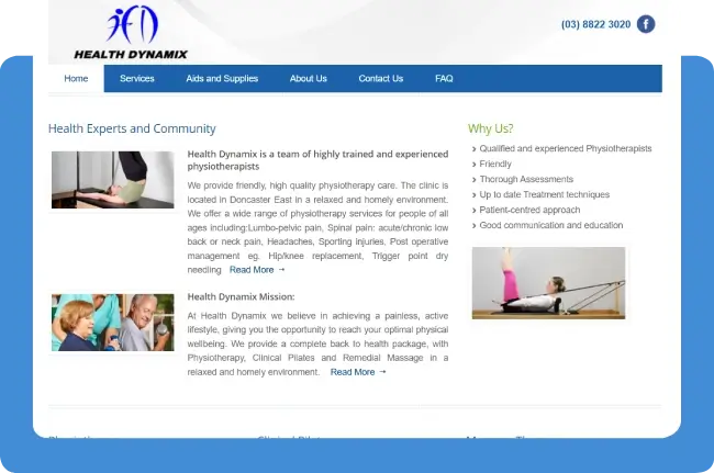 Health Dynamix physiotherapy and clinical wellness website design and SEO case study
