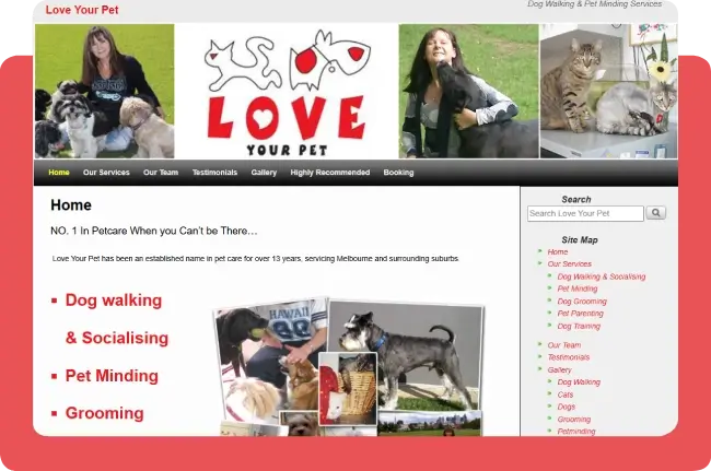 Love Your Pet pet care and dog walking website design showcase