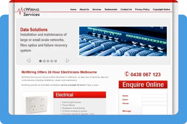 McWiring Melbourne electrician and data solutions website design case study