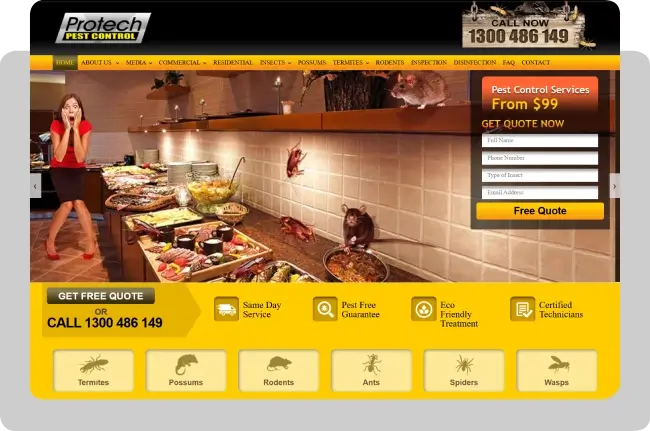 Protech Pest Control Residential and Commercial Services Website