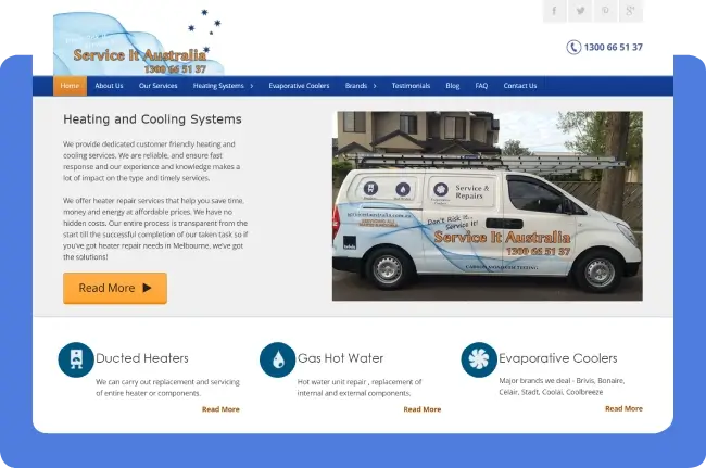 Service It Australia heating and cooling website design and digital marketing showcase by Karma Web Wizards