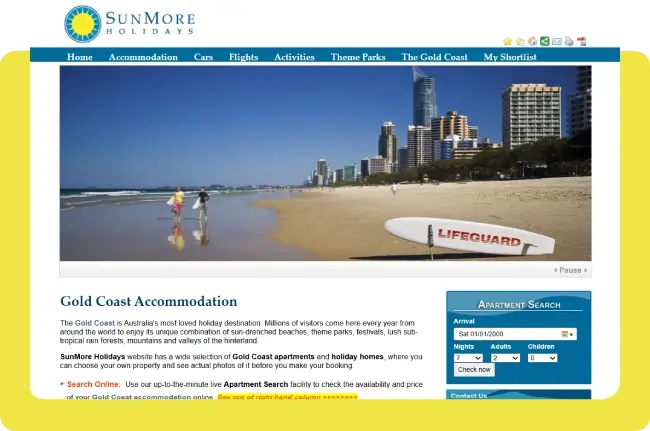 SunMore Holidays accommodation booking website design case study